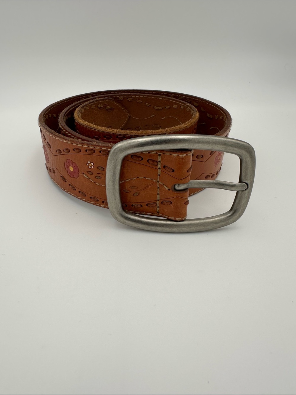 Vintage Fossil Painted Floral Boho Belt Size Small